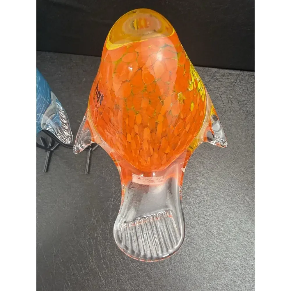 BIRDS Style Hand-Blown Glass Birds Figurines Tall Metal Legs (set/2 birds) - Picture 12 of 16